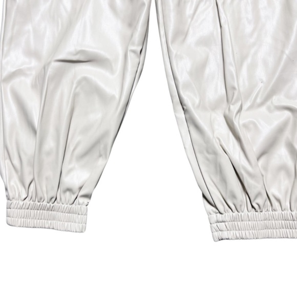 Grace + Karma Women’s Beige Cream Faux Leather High Waisted Tie Jogger Pants - Picture 13 of 16